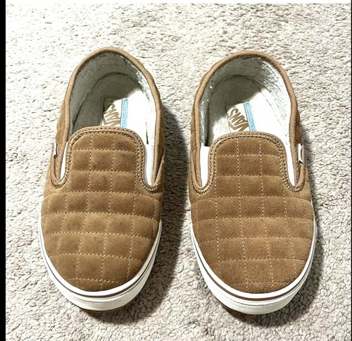 Vans Sherpa Slipper Shoes Women's Tan Comfort Quilted Lined Slip On Loafers, 9 - Picture 3 of 5