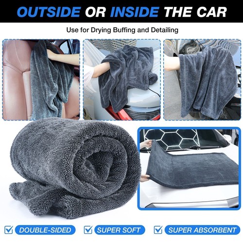 24 x 36in Water Absorbing Car Wash Microfiber Drying Towel Twisted Loop 1500GSM - Picture 5 of 7