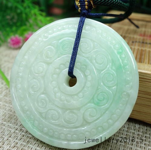 Certified Green Burma 100% natural A jadeite jade Donut Pendant~仿古雕花 平安扣 - Picture 10 of 19