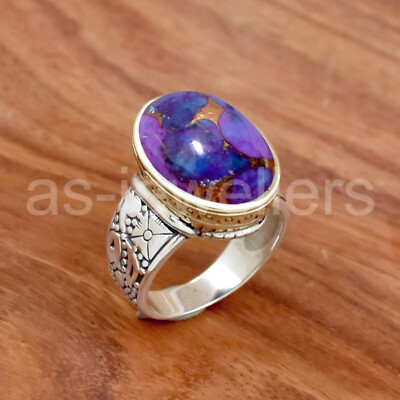 925 Sterling Silver, Decent Ring, Purple Copper Turquoise Ring, Oval Shape Ring