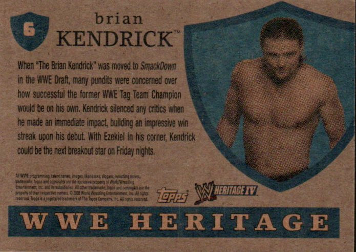 2008 Topps Heritage IV WWE Wrestling Card #6 Brian Kendrick | eBay