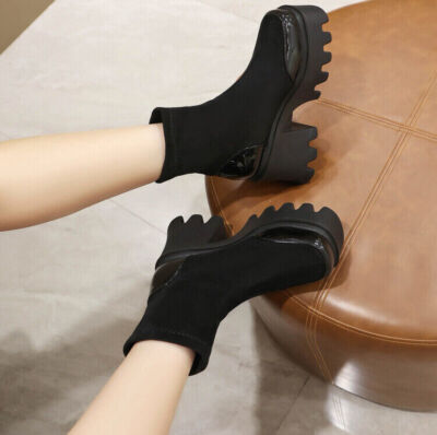 Damen Punk Stiefeletten Stiefel Gothic Blockabsatz Plateau Schuhe Pumps  Party
