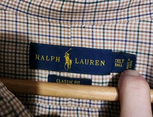 Ralph Lauren Shirt Mens 3XLT Tall Brown Green Blue Plaid Green Pony Long Sleeve - Picture 4 of 4