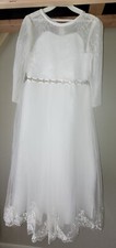 House White Floor-Length Tulle Flower Girl Dress Sz 12 Jeweled Waist