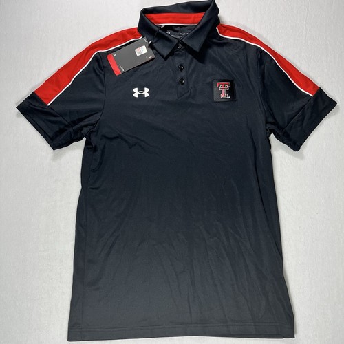 Under Armour Texas Tech Men's Small Polo Stripes Red Raiders Heat Gear Black New