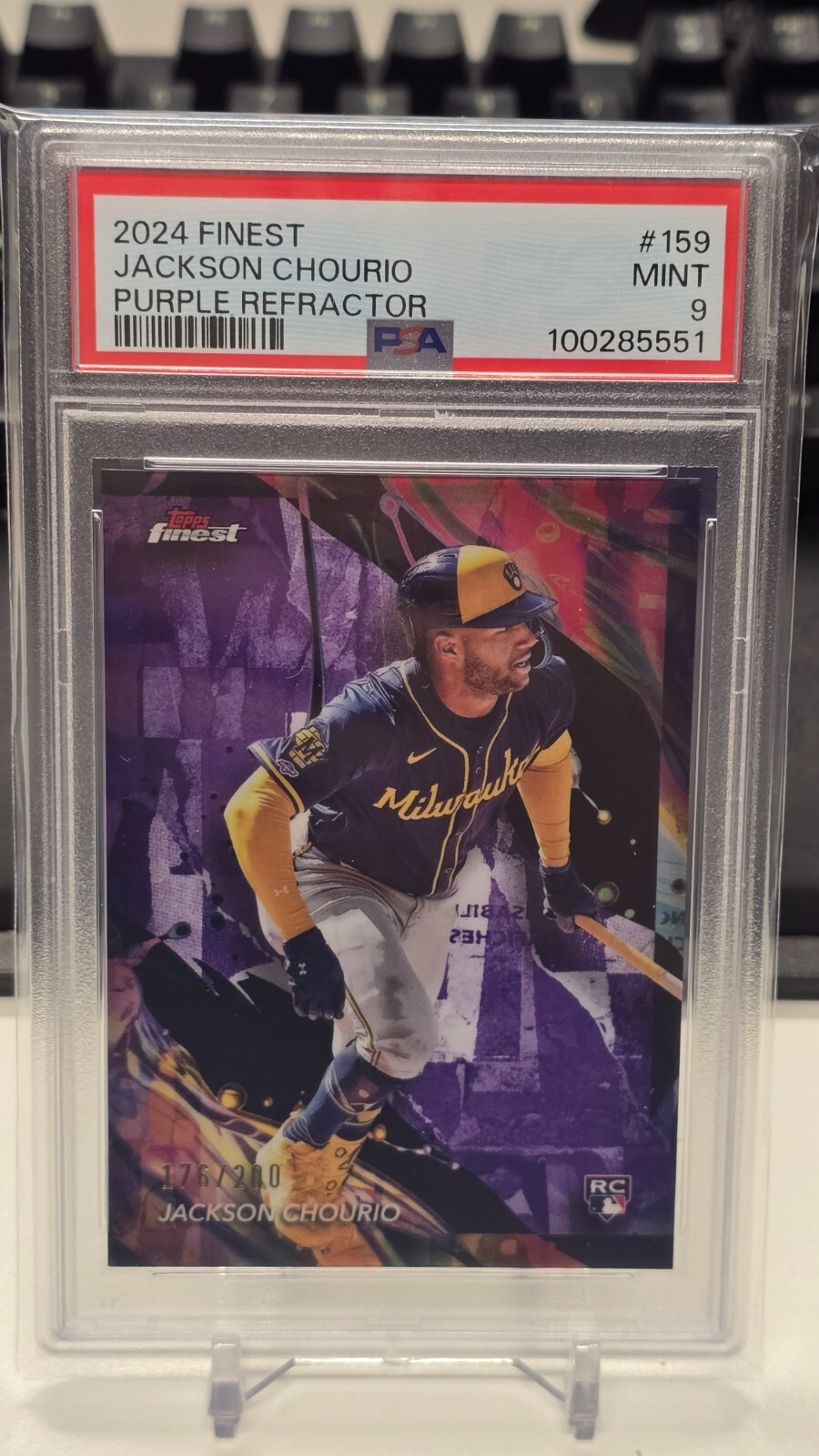 Jackson Chourio 2024 Topps Finest Baseball 159 Purple Refractor /200 psa 9
