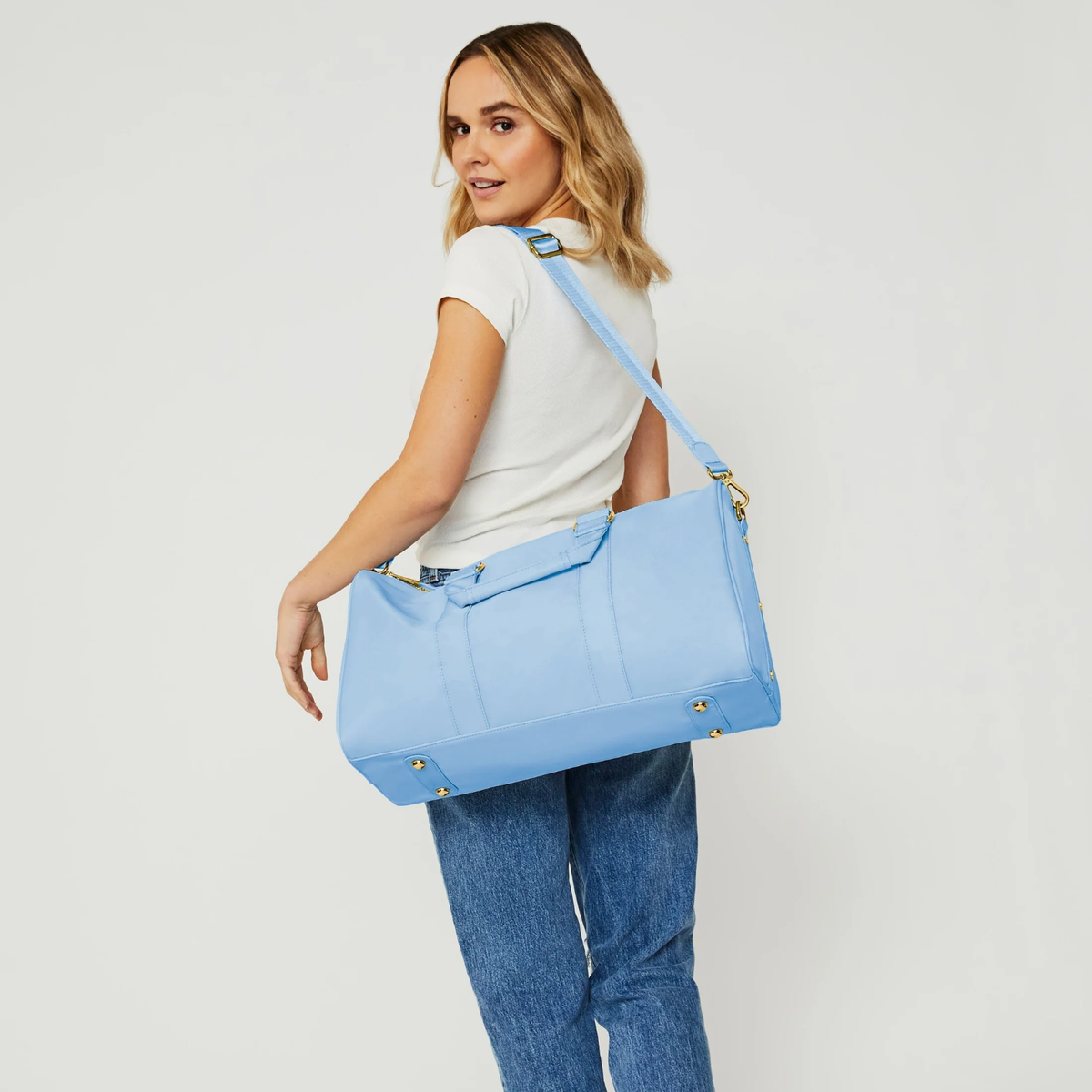 Stoney Clover Lane Mini Duffle Bag Periwinkle (Little Blue) Hand Embroidered Til Death Do Us Part Classic Duffle  main image 3