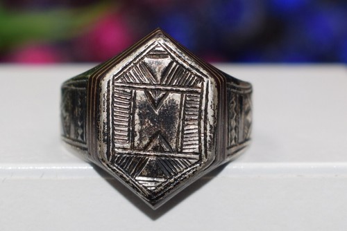 Antique 19th century SILVER Masonic Jewish Heraldry Ring abstract geometric - Picture 15 of 18