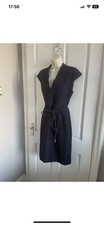 Mango navy blue  Wrap Midi Dress Size Small Cap Sleeve Tie Waist Smart