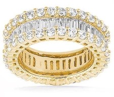 Round  Baguette Diamond Ring 14k Yellow Gold Eternity Band F-G VS 4.17 tcw