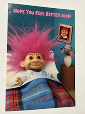 VTG RARE Hallmark CROWN 1993 Russ Berrie & Co TROLL Greeting Card Feel Better