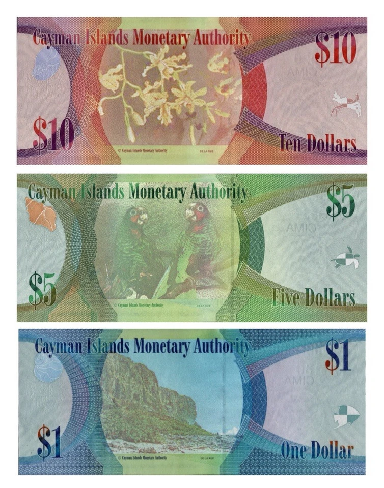 Cayman Islands 1, 5, 10 dollars 3 Pcs Set 2014 - 2018 UNC Queen Elizabeth II New - Image 2 of 4