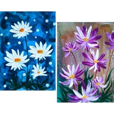 2 Pcs ACEO Flowers Floral Nature Anime Acrylic Art Card Set Hand Painting NEW