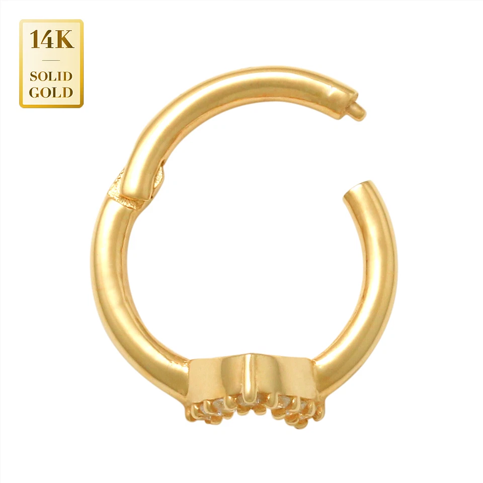 Piercings corporales de circonita cúbica de oro macizo REAL 14K calibre 16 aro anillo nariz tabique Foto 4 de 4