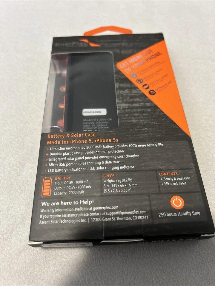 Batería Enerplex Surfr y Funda Solar iPhone 5/5s Naranja, 2000 mAh Foto 4 de 4