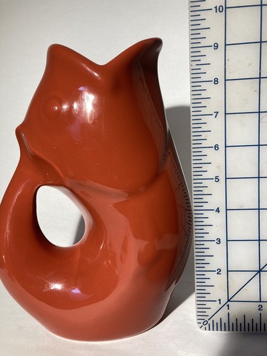 GURGLE POT-Fish Beverage Pitcher/ Vase In Paprika? Stoneware 42 Oz 9.5” - Picture 3 of 9