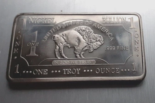 Nickel 1 Troy oz .999 American Buffalo Bullion Ingot Bar