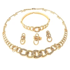Gold Tone Gold Plated Metal Necklace Bracelet Earring Set HQX497-GLD