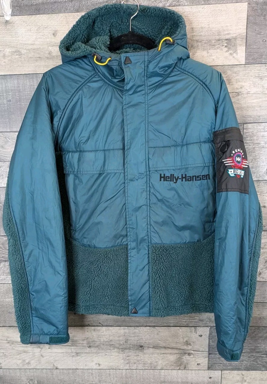 Helly Hansen Heritage Pile Jacket Hooded Mens Size Small Teal Winter Warm Pocket