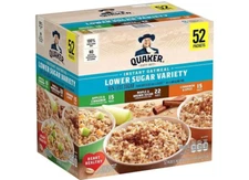 Quaker Lower Sugar Instant Oatmeal, Variety Pack (60.7 oz., 52 pk.)