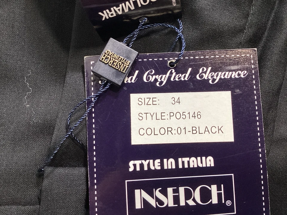 Pantalones de vestir de lana negros con inserción para hombre talla 34x32 plisados con puños NUEVO Foto 3 de 4