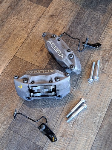 05-12 ACURA RL PAIR ADVICS FRONT BIG BRAKE CALIPER 4 PISTON SET+PADS+BOLTS+LINES - Picture 4 of 9
