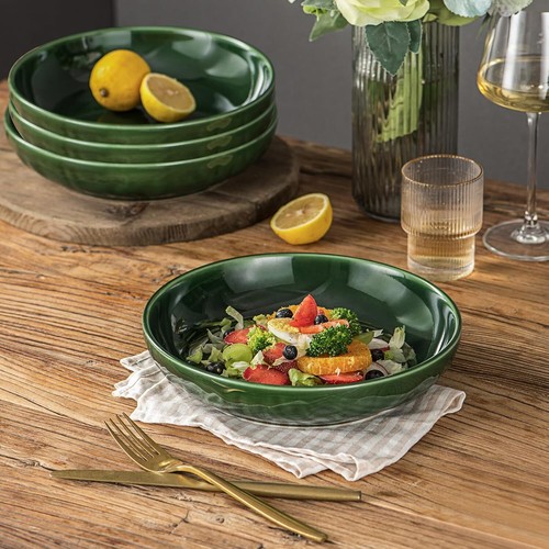 Salad Pasta Serving Bowl Ceramic Wide Shallow Bowl Set 47 oz 10 Inch Blue - Picture 3 of 7