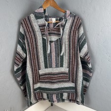 Vintage Molina Baja Mexican Poncho Adult Size XL Drug Rug Sweater Hoodie Oaxaca