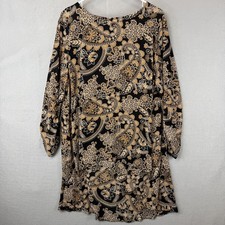Cato Dress Womens XL Black Paisley Long Sleeve Trapeze Swing Keyhole Boho