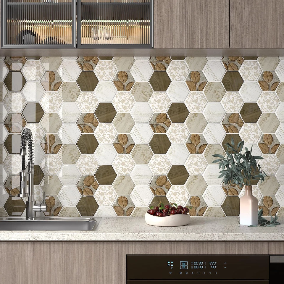 Azulejo hexagonal 3D autoadhesivo extraíble para salpicadero pelar y pegar 12"" x 12"" B... Foto 4 de 4