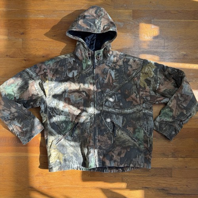 #ad Vintage Wrangler Pro Gear Jacket Large Advantage Timber Camouflage Full Zip Hood $35.99
