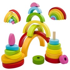 Montessori Wooden Rainbow Stacking Toys for Baby Grimms Wood Building Blocks ...