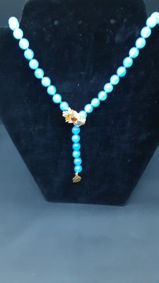 Blue Jade D Multi Gemstone Dragon Necklace Vermeill YG Over Sterling Silver ''18''
