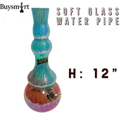 12'' Aqua Pink Soft Glass Hookah Water Pipe 1-1/4'' Wide Mouth Iridescent