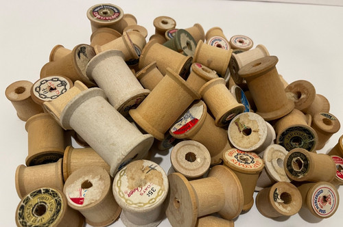 LOT OF 50 Empty Vintage WOODEN THREAD SPOOLS Various Brands & Sizes Farmhouse