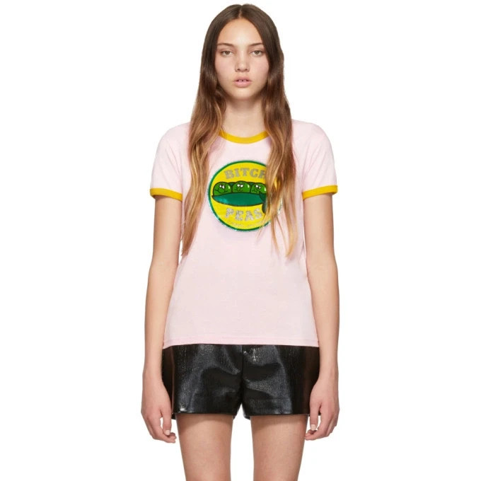 MARC JACOBS S/S 2019 The Ringer T-Shirt Pink Cotton Bitch Peas L UK 12 NEW RARE image 2