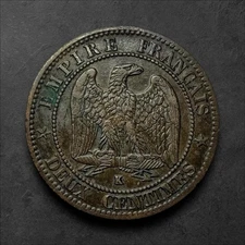 1862 K 🇫🇷 France 2 Centimes Napoleon III Bronze - Free Shipping!