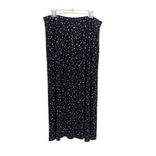 Vtg Briggs Black Floral Slinky Maxi Skirt XL Whimsigoth Grunge Cottage Fairy A2