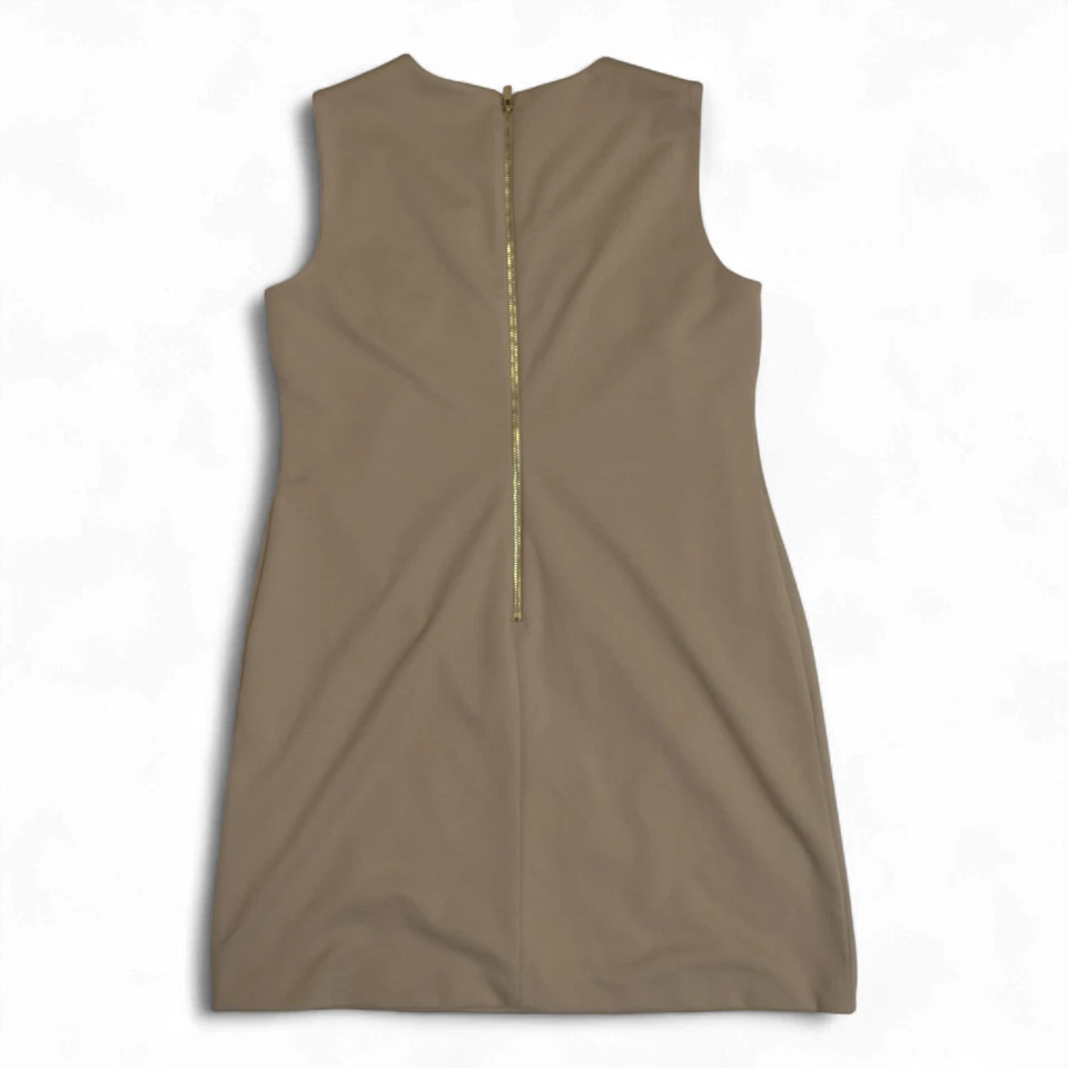Vestido justo Calvin Klein bege dourado com zíper elástico sem mangas tamanho 12 escritório excelente estado usado - Imagem 3 de 4