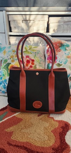Dooney and Bourke Layla black nylon & cognac leather tote