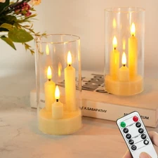 2x Flameless Flickering LED Pillar Candles Battery Operated Timer Remote Control