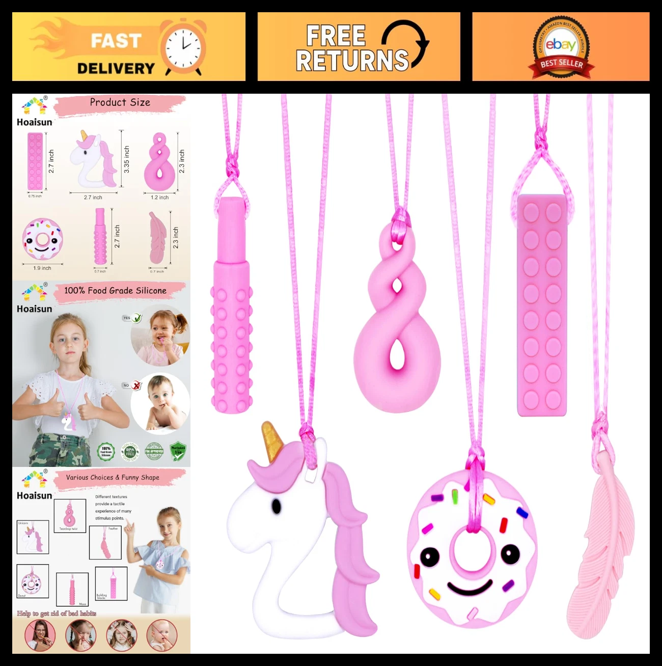 Sensory Chew Necklaces for Kids & Adults - Teething Toys for Autism, ADHD, SPD