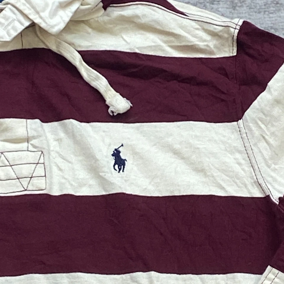 VTG Polo Ralph Lauren Rugby Hoodie Large Red Purple Pony Padded Collar RLPC 90s - Image 3 of 4