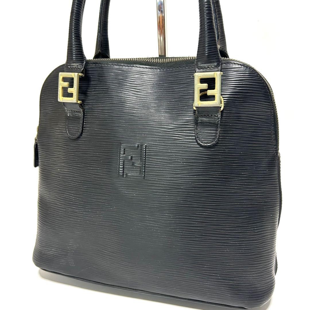 Fendi Epi Leather Handbag Black with FF Logo Metal Fittings Pre-Owned