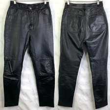 Vintage 80s Leather Pants Womens Sz 28 Black Y2k Straight Gothic Disco high rise