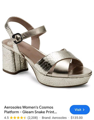 Aerosoles Cosmos Gold Leather Sandals   Size 6.5 Heels Strap Animal Print New