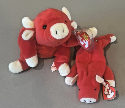 Ty Vintage Snort the Red Bull Beanie & Teenie Beanie Baby McDonald's Happy Meal