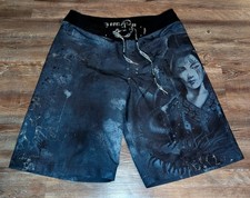 Affliction mens blue black unlined swim trunks shorts size 32