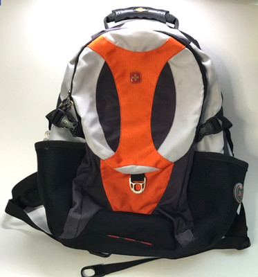 SWISS GEAR AIRFLOW BACK PACK - 13X18 ORANGE, GREY & BLACK MULTI-COMARTMENT