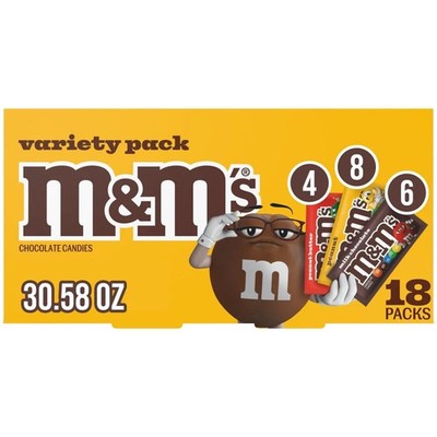 M&M'S Milk Chocolate Candy, Variety Pack, Full Size, Pack of 18 Bulk Candy Choco